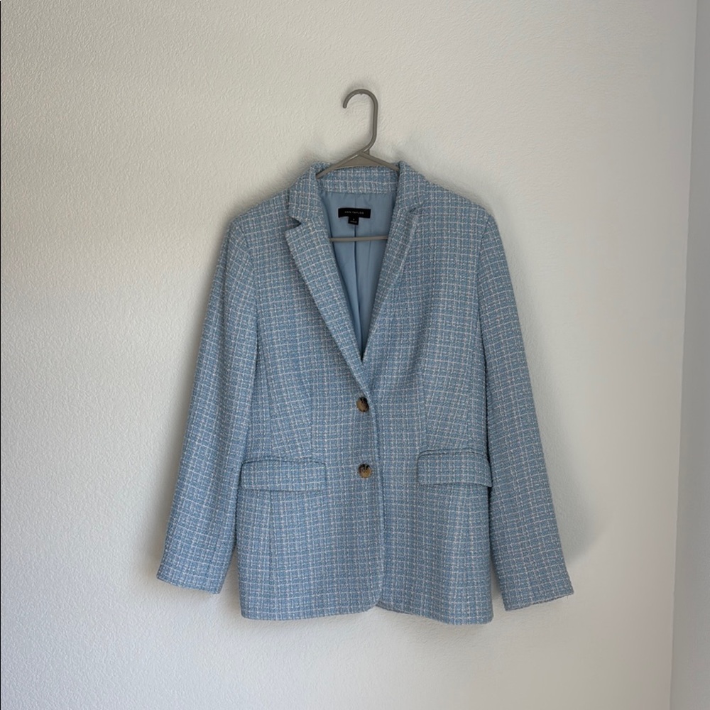 Ann Taylor Light Blue Plaid Blazer